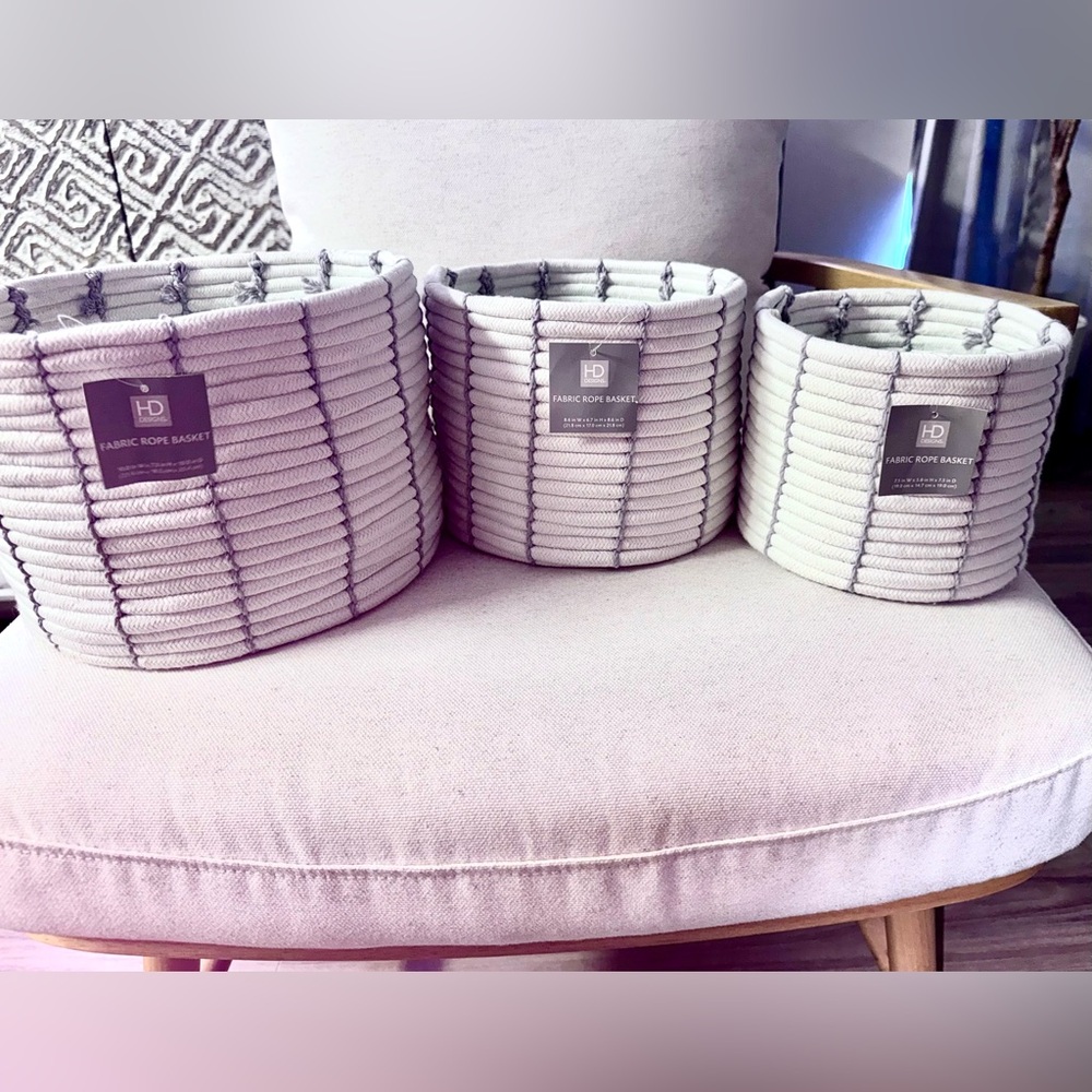 SOLD🚫 HD Designs Fabric Rope Basket Set –White (Set of 3)